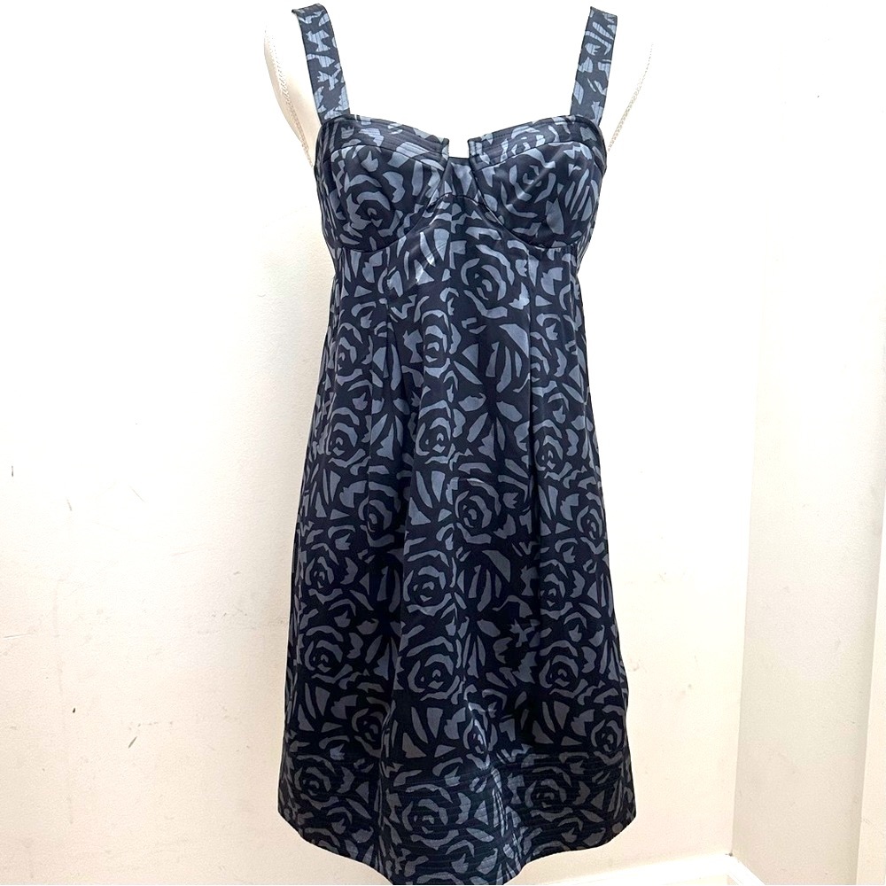 Rebecca Taylor Dark Navy Blue & Blue/Grey Silk Bustier Mini Dress, Sz 6